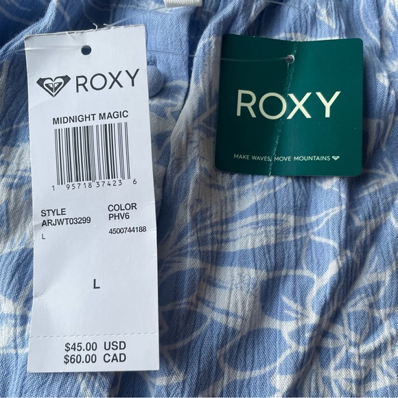 Roxy Crop Top Womens Large Midnight Magic Prairie Button Short Slv Blue Hawaiian - Picture 6 of 15